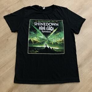 Shinedown The Revolutions Live Tour T-Shirt Men's Large L Black Papa Roach Tee